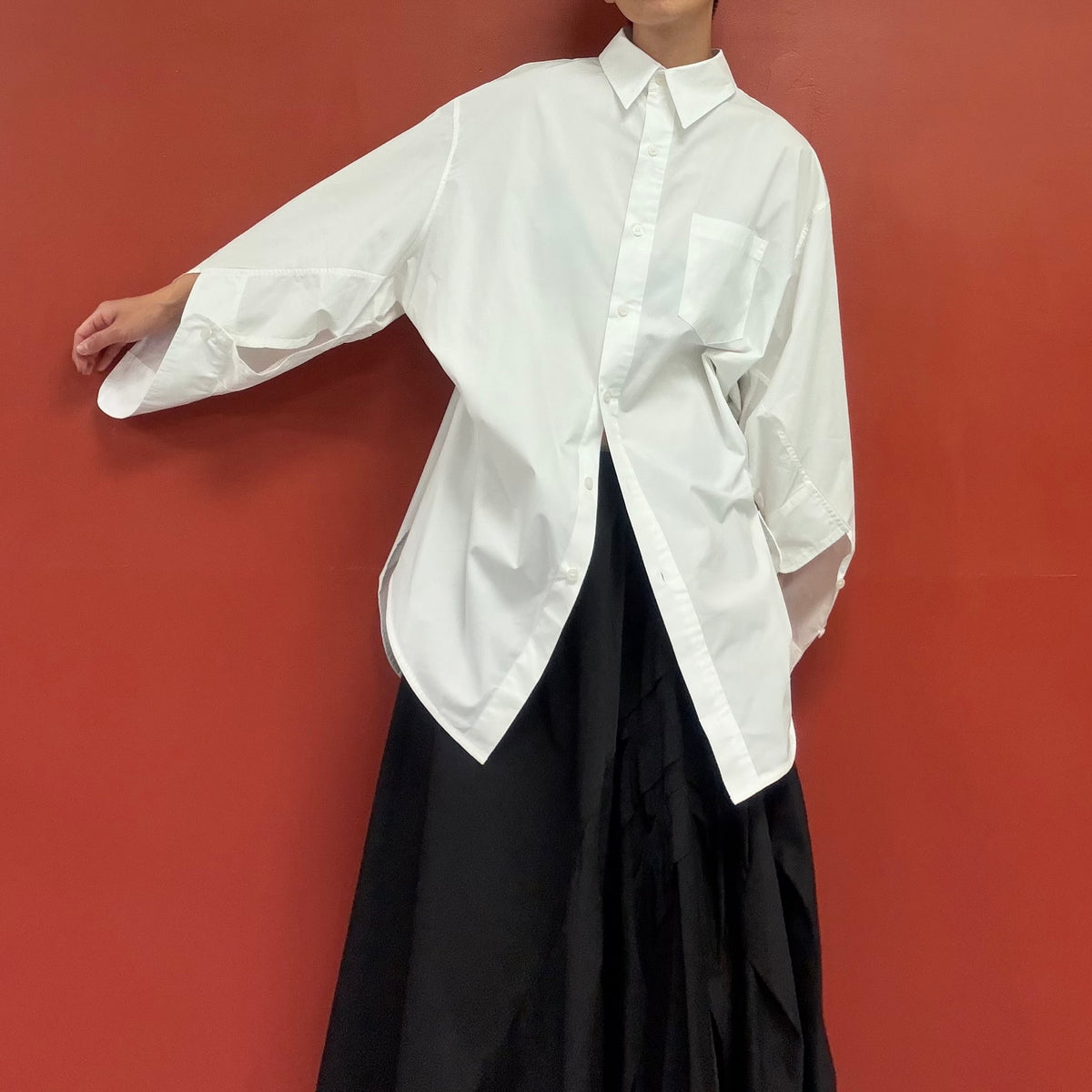 Split sleeve white shirt