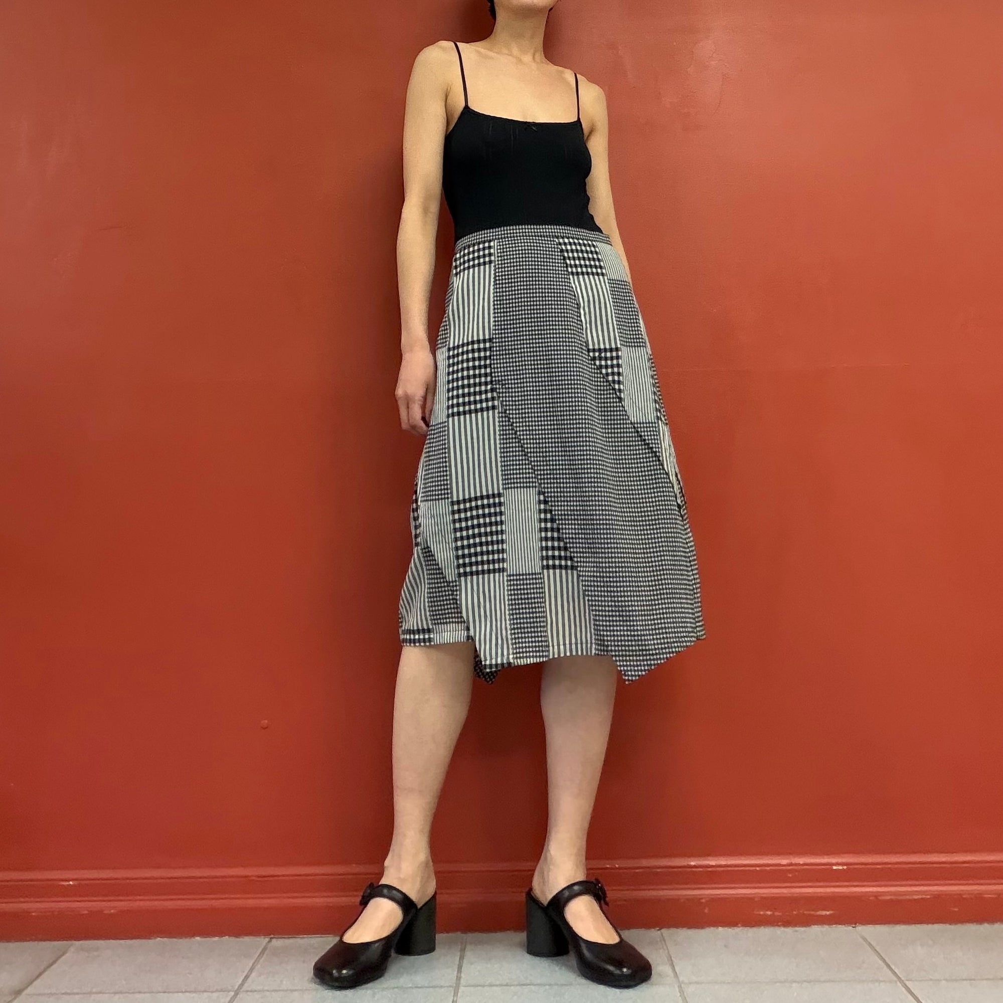 Patchwork asymmetry skirt