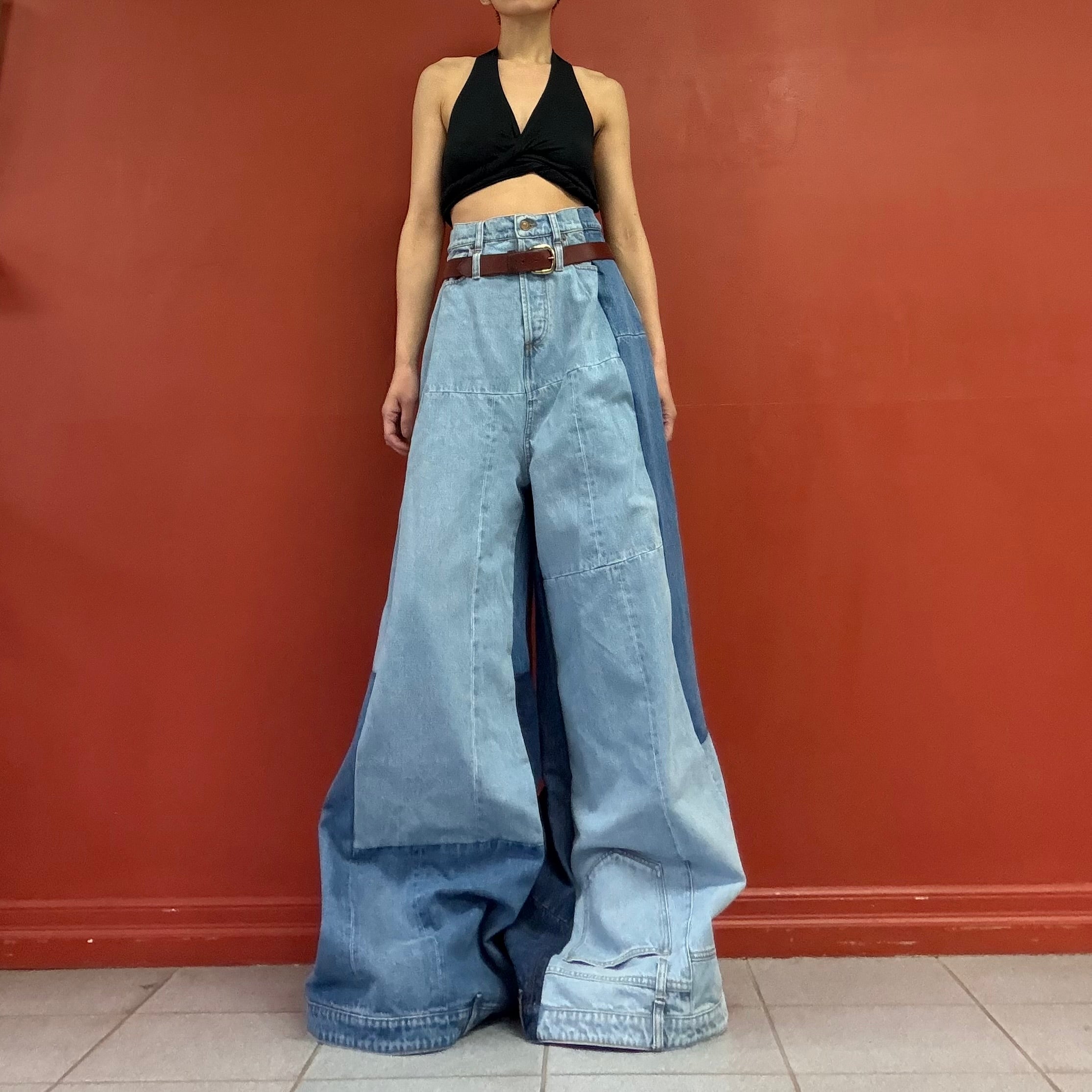 A.W.A.K.E.MODE patchwork wide legs jeans
