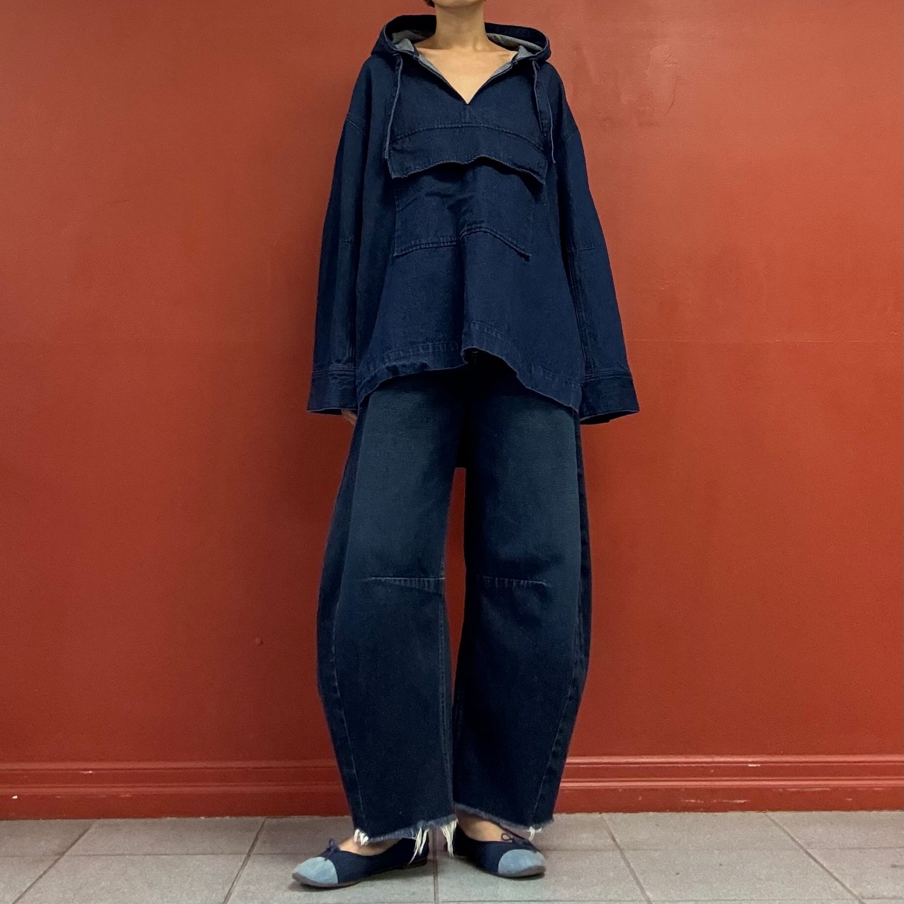 Hooded denim pullover