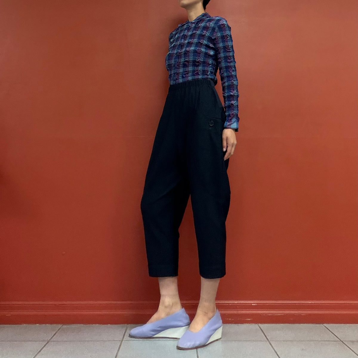 Cropped barrel leg pants
