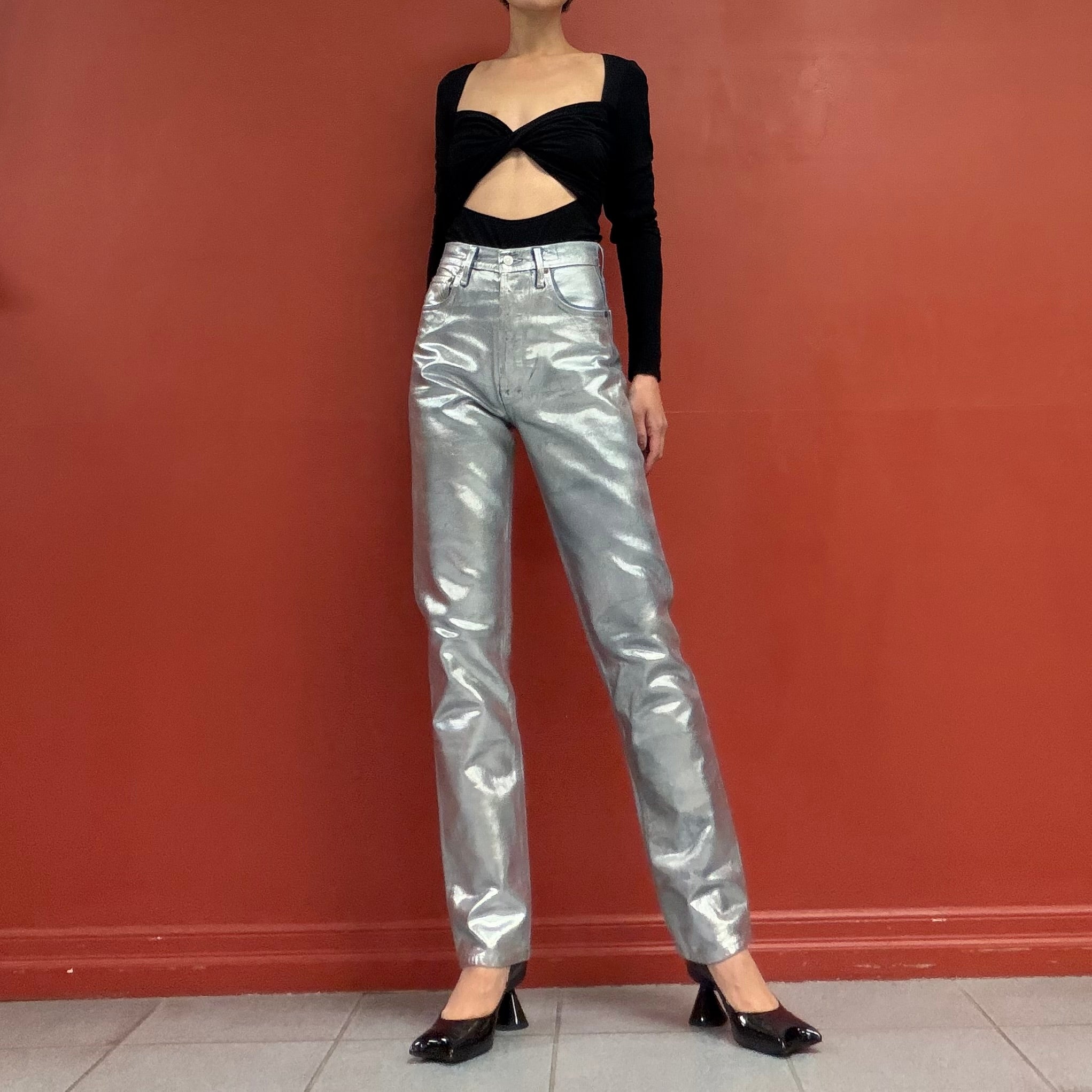 AGOLDE silver foil denim