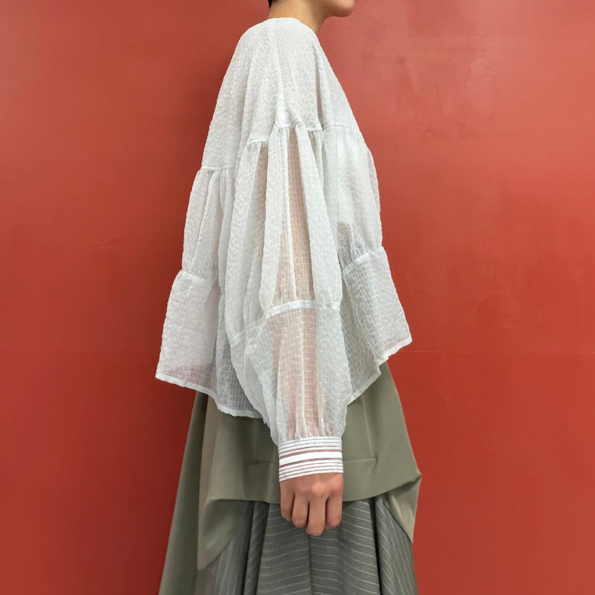 Sheer blouse with puffy sleeves