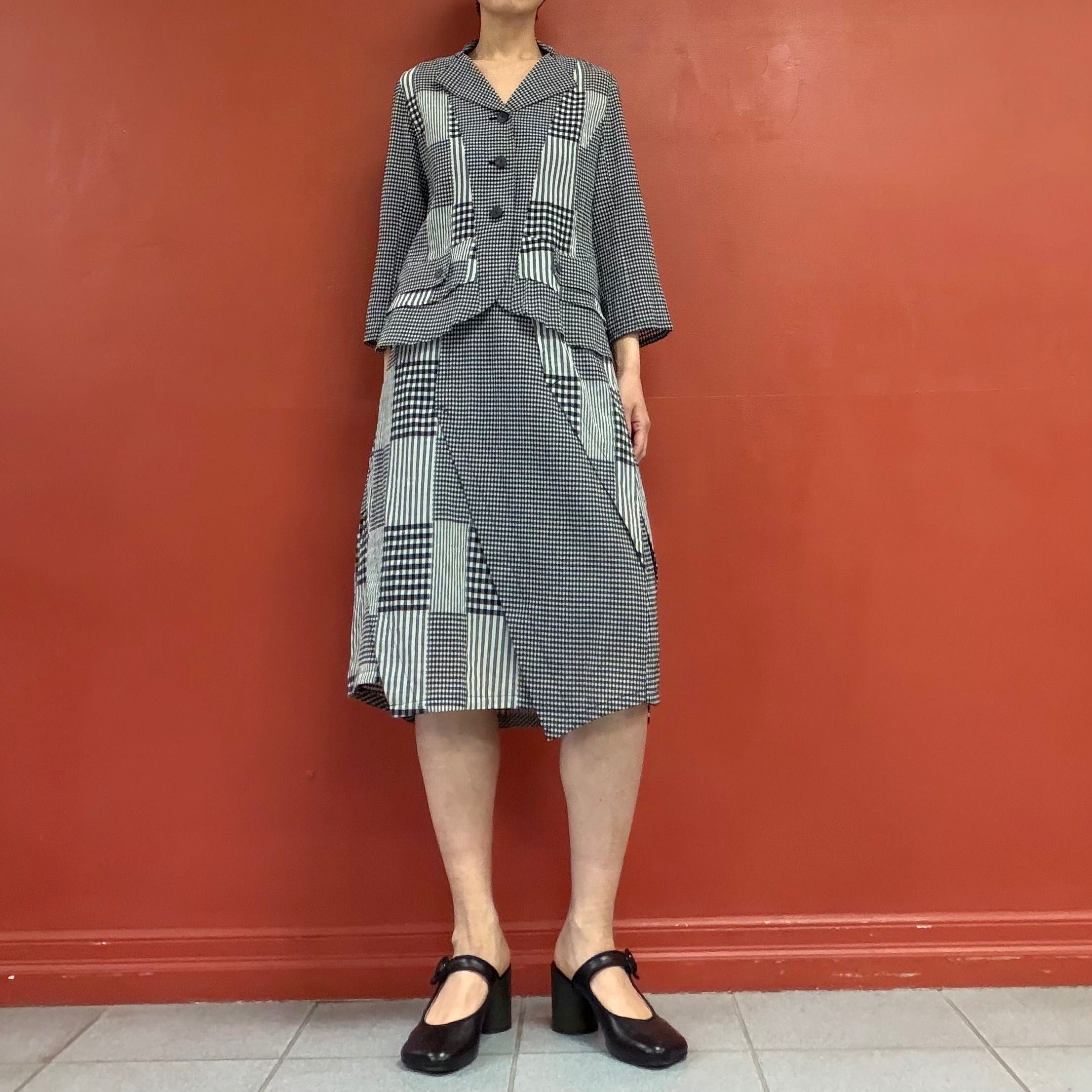 Patchwork asymmetry skirt
