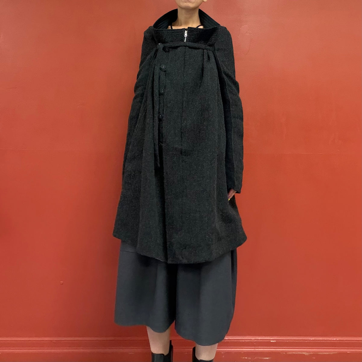 Charcoal asymmetrical wool coat