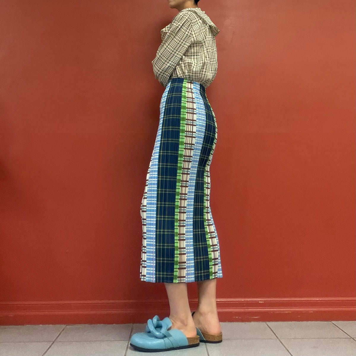 Check pattern pleats skirt