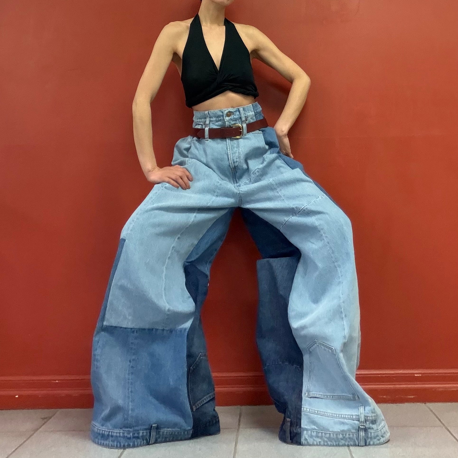 A.W.A.K.E.MODE patchwork wide legs jeans