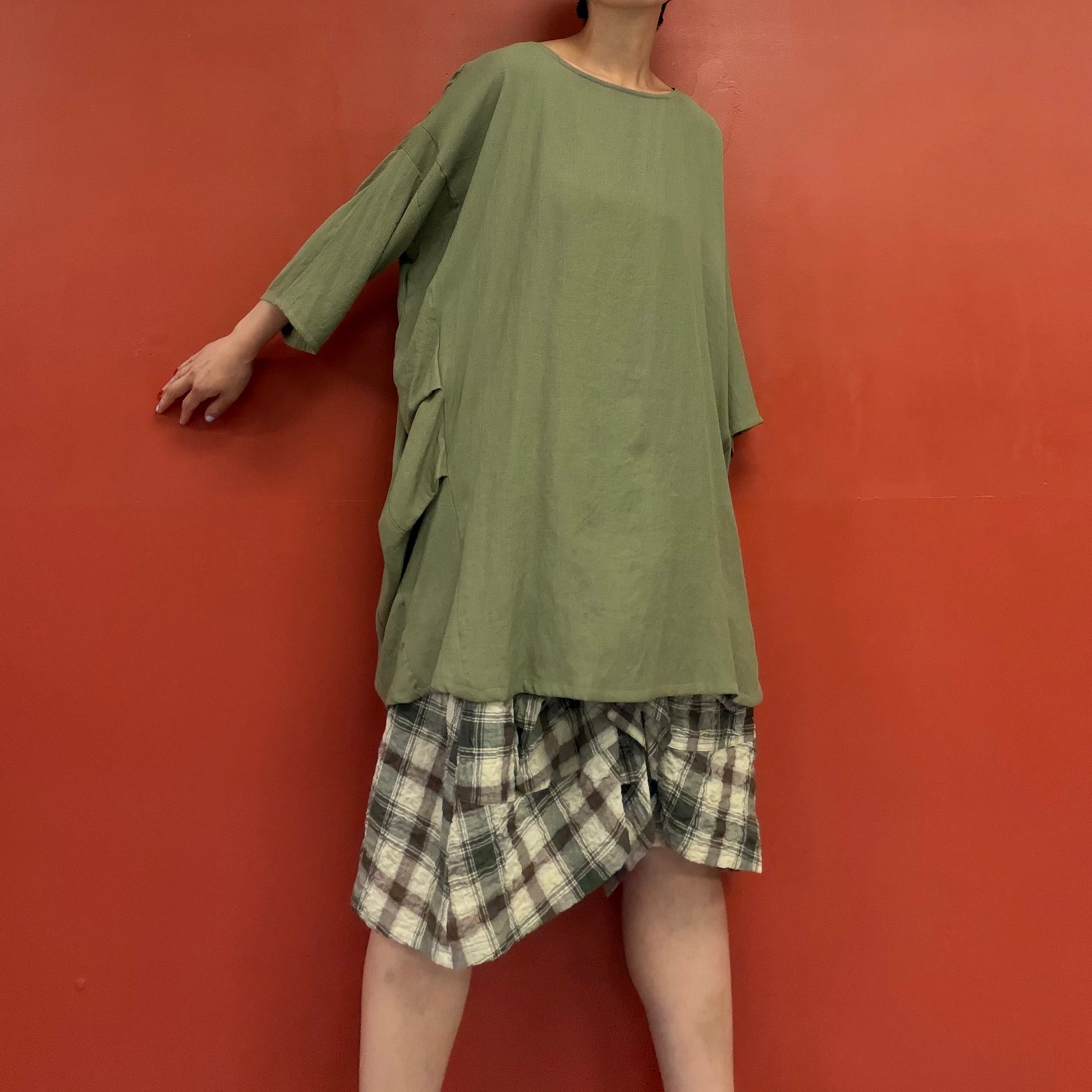 Draped pocket check skirt