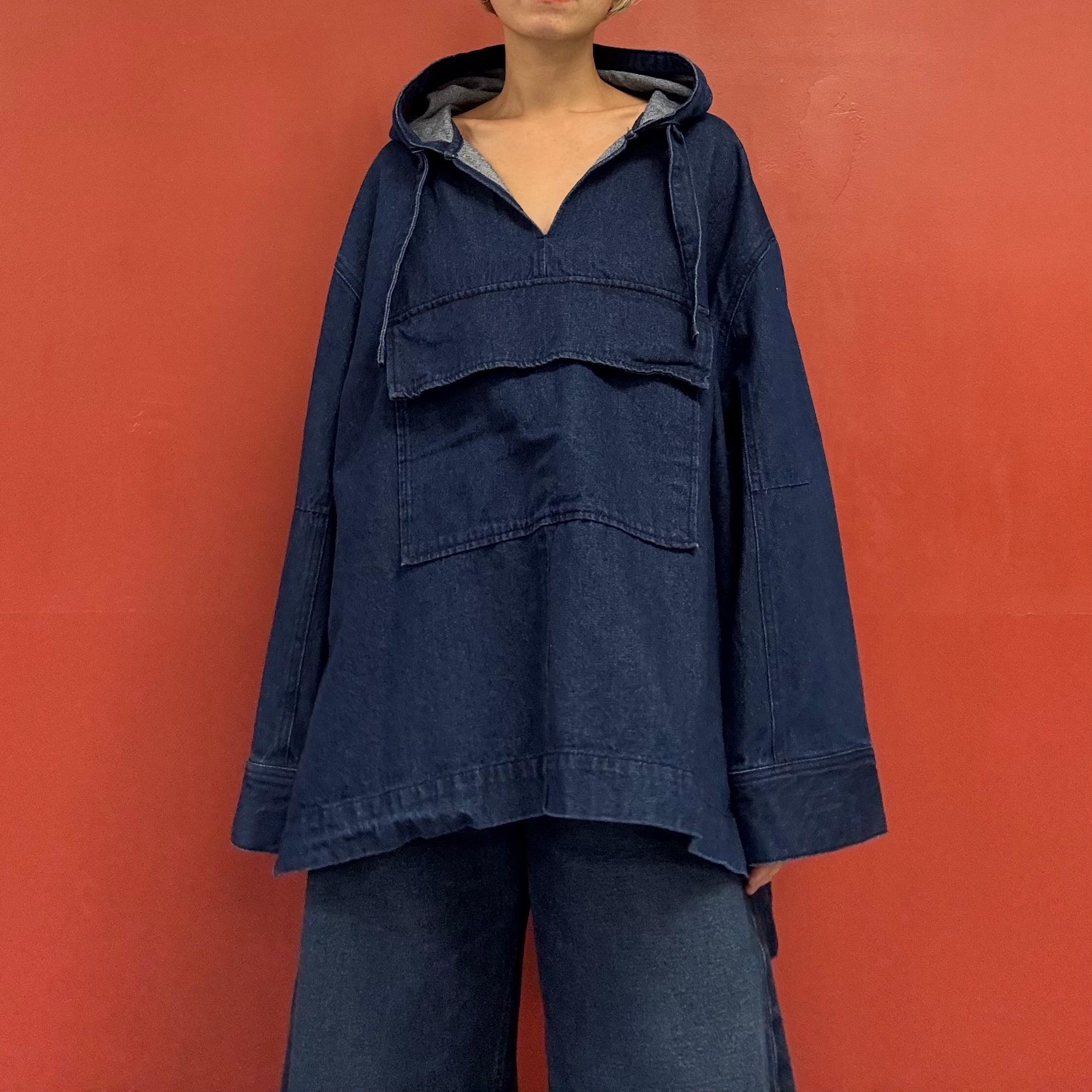 Hooded denim pullover