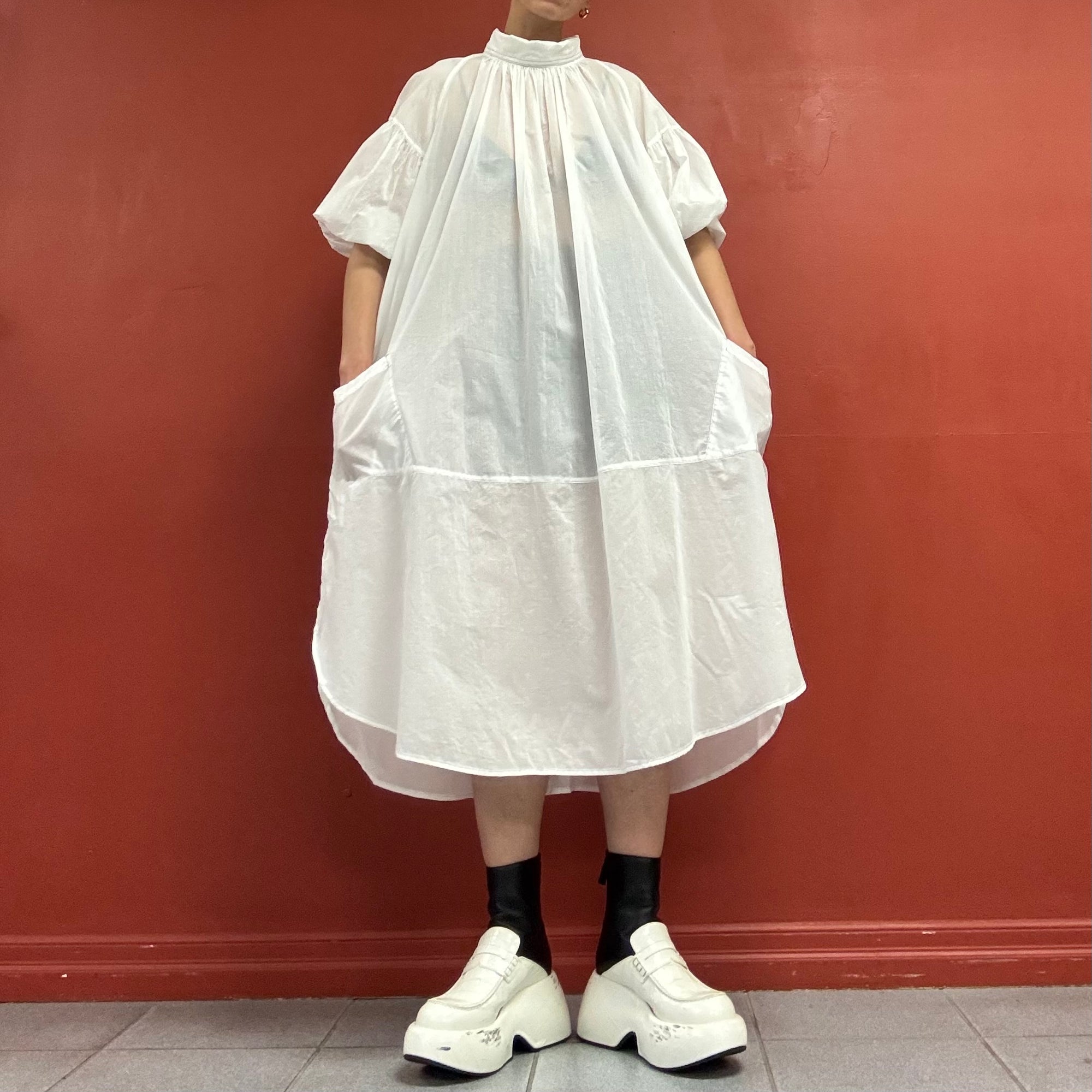 Sheer cotton dress with puffy sleeves