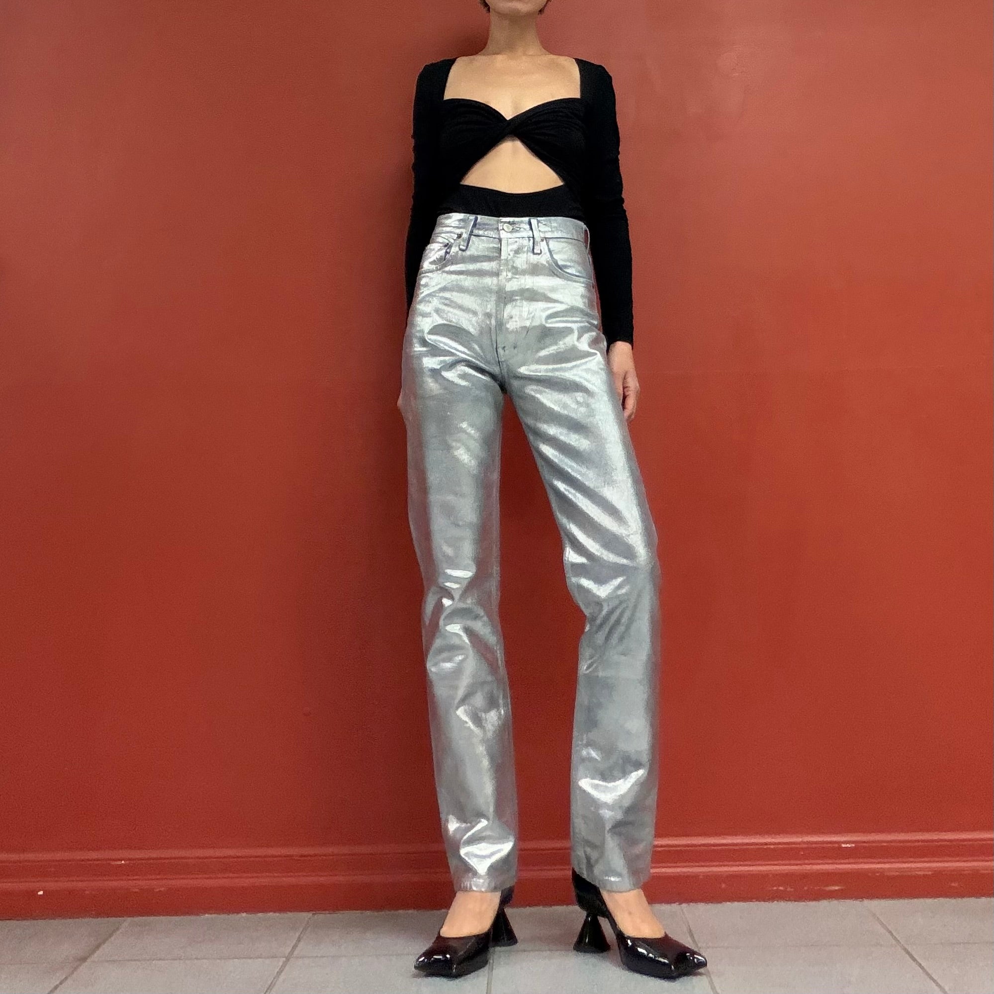 AGOLDE silver foil denim