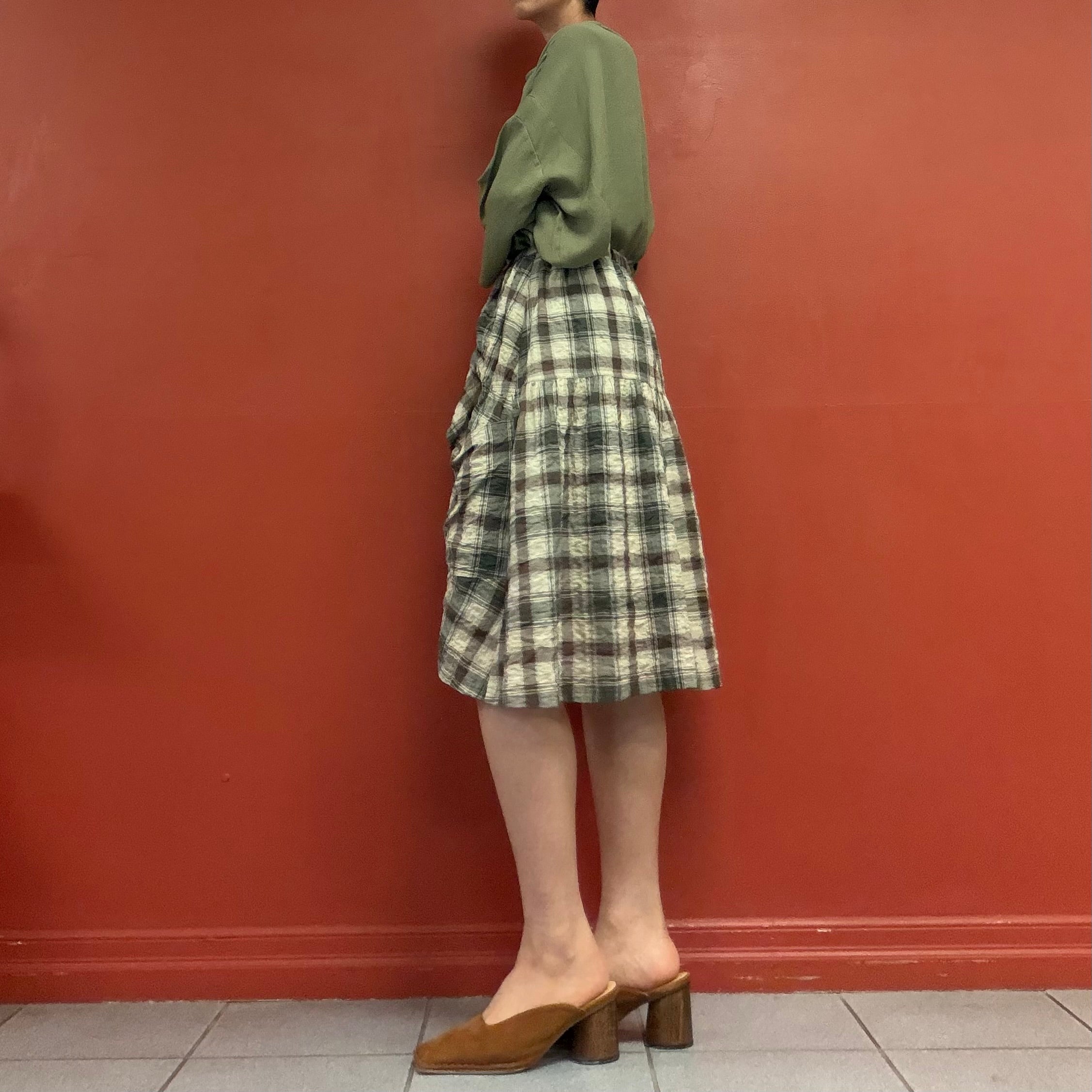 Draped pocket check skirt