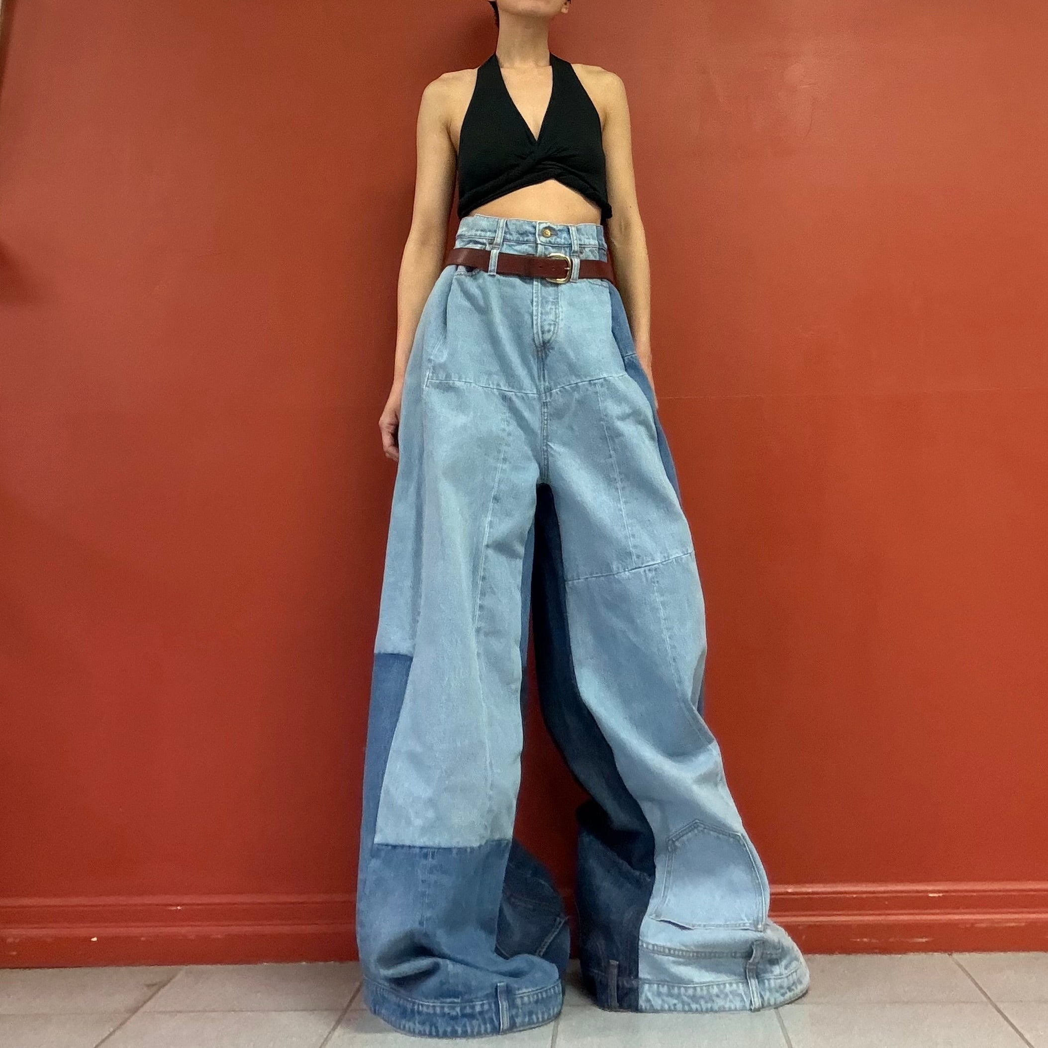 A.W.A.K.E.MODE patchwork wide legs jeans