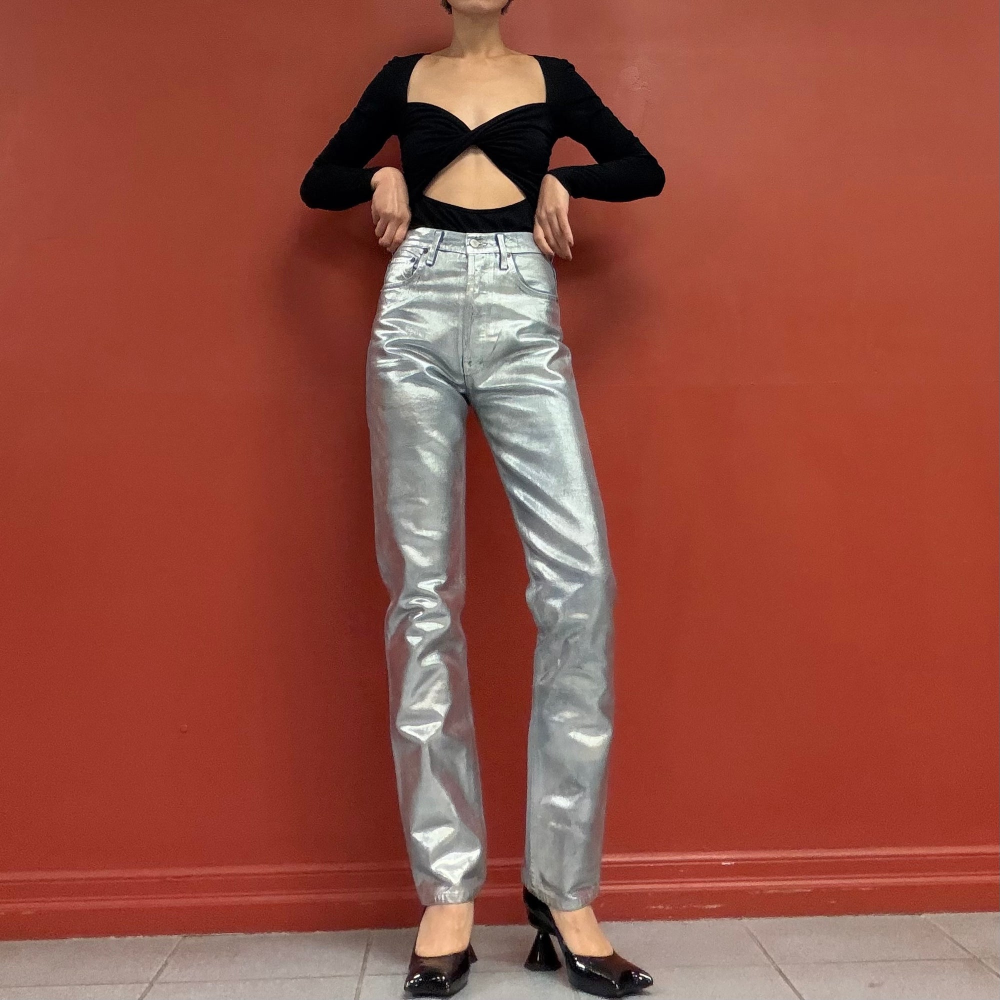 AGOLDE silver foil denim