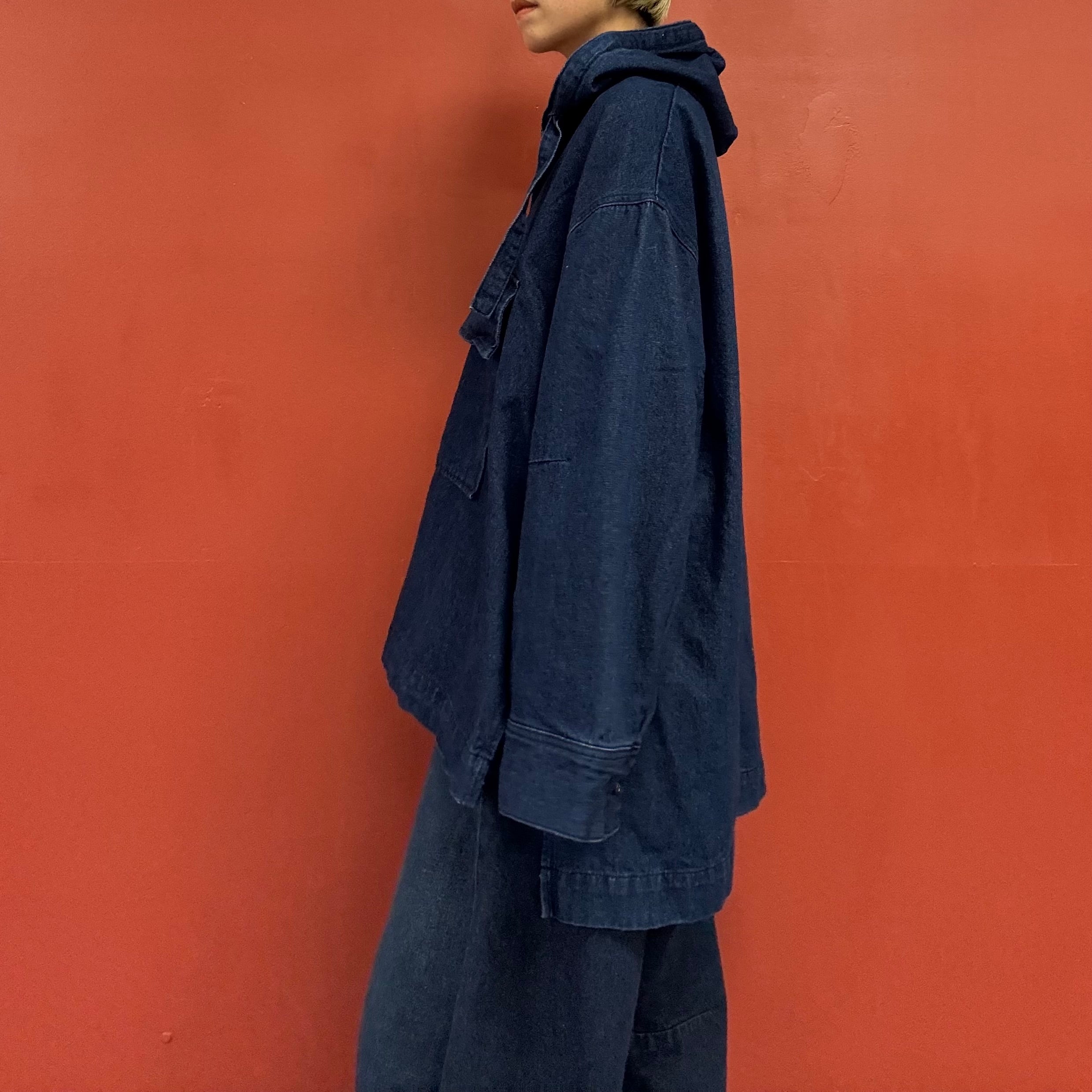 Hooded denim pullover