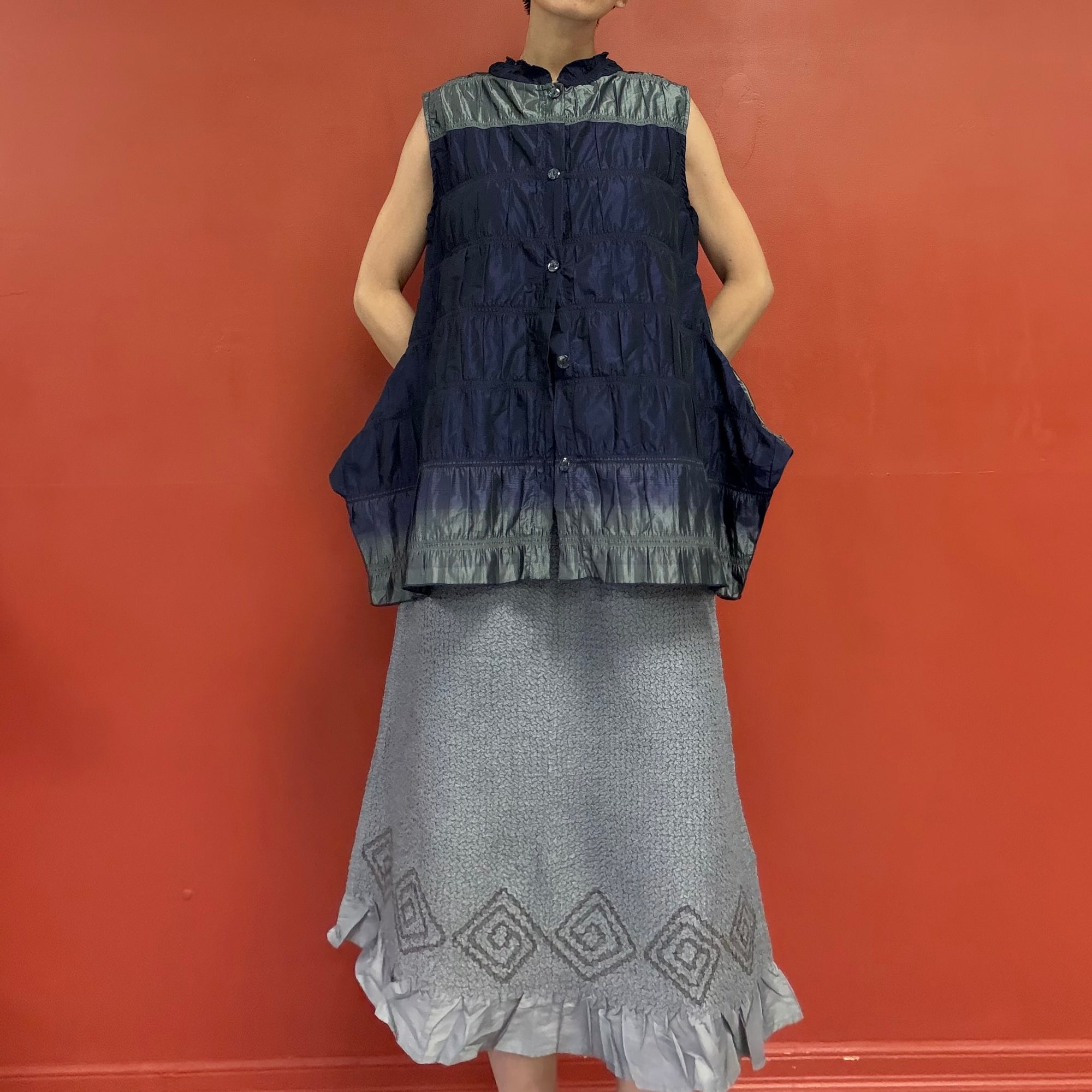 Pleated button up vest