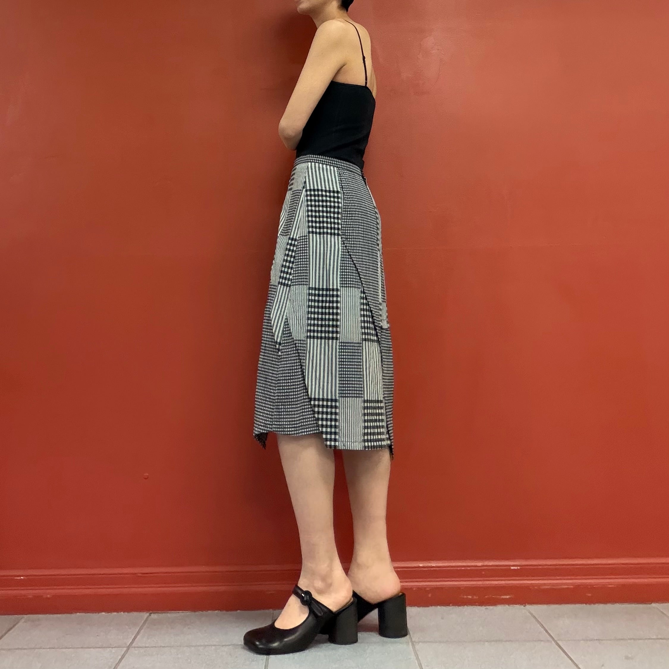 Patchwork asymmetry skirt