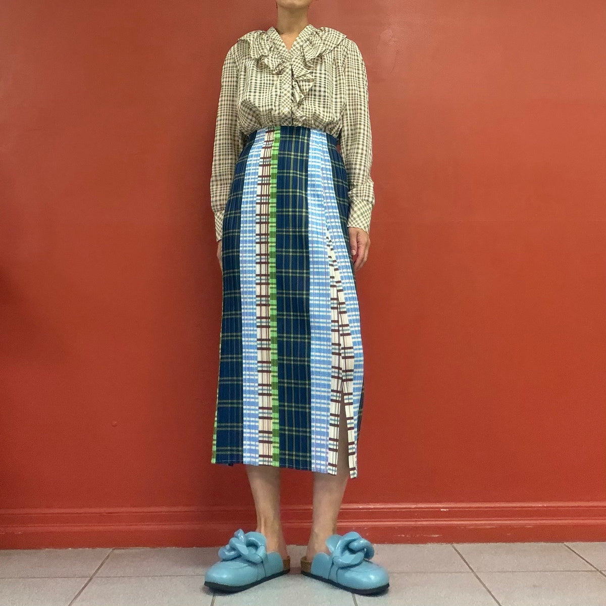 Check pattern pleats skirt