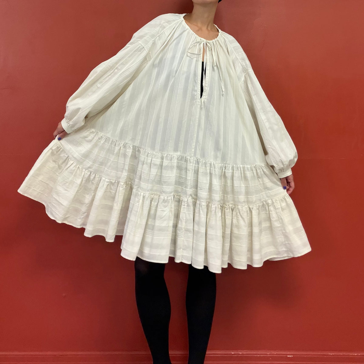 MARQUES ALMEIDA ivory tiered smock dress