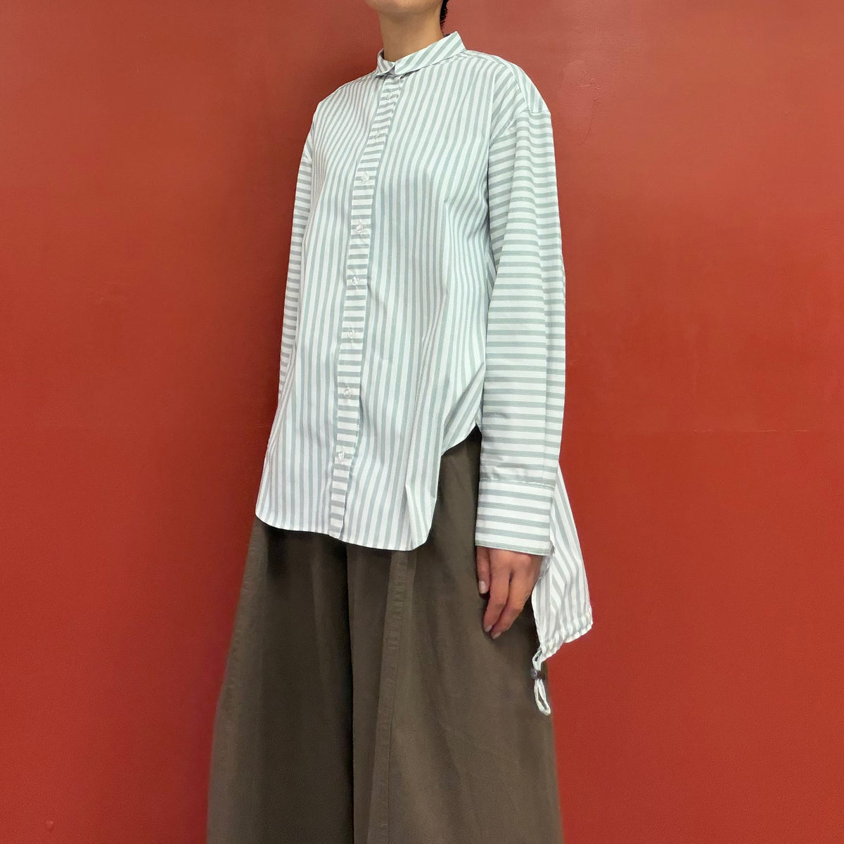 Drawstring stripe shirt